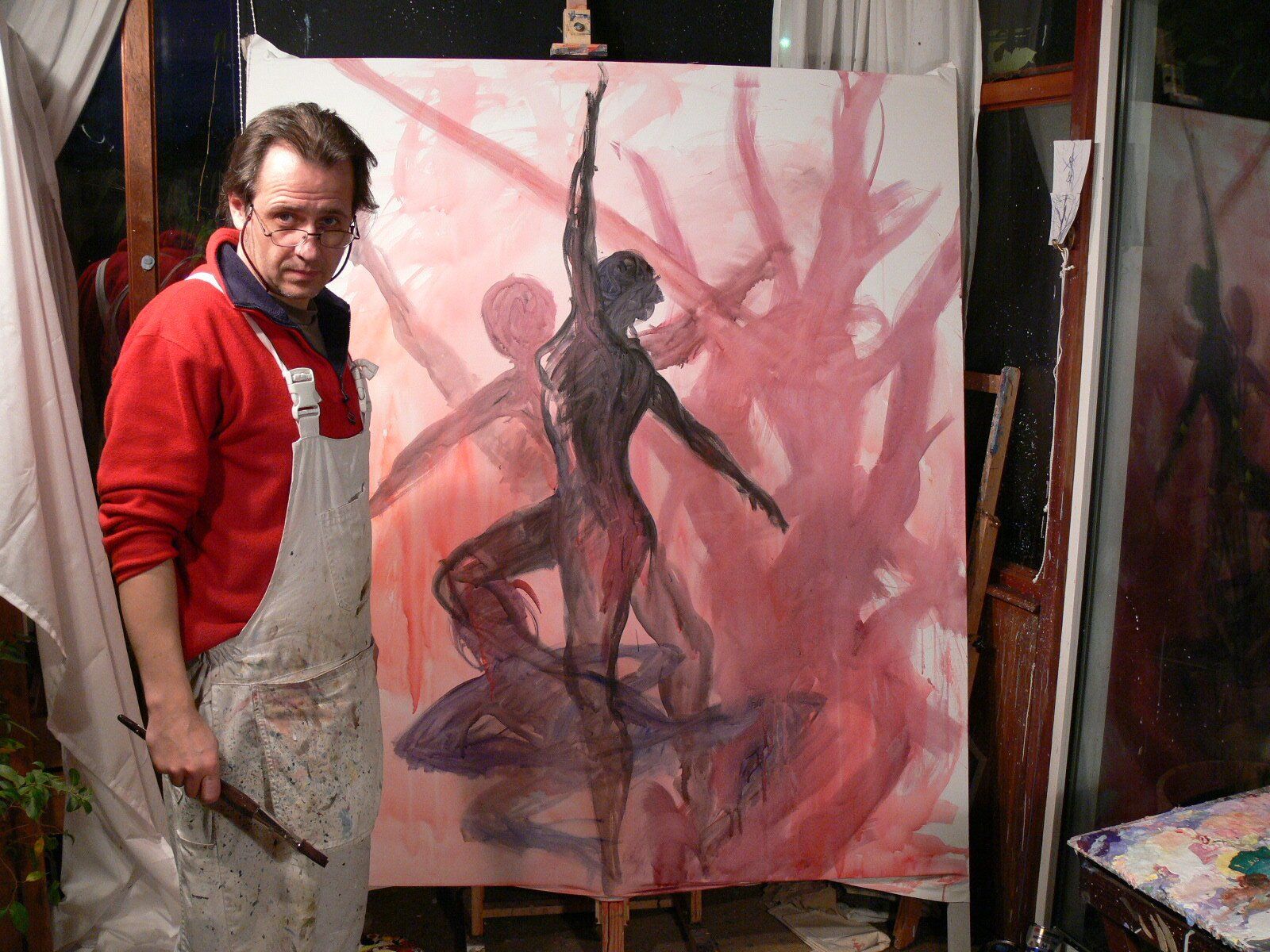 Mariusz Kaldowski in front of his painting to Astor Piazzolla's Autumn tango music, part of Four Seasons