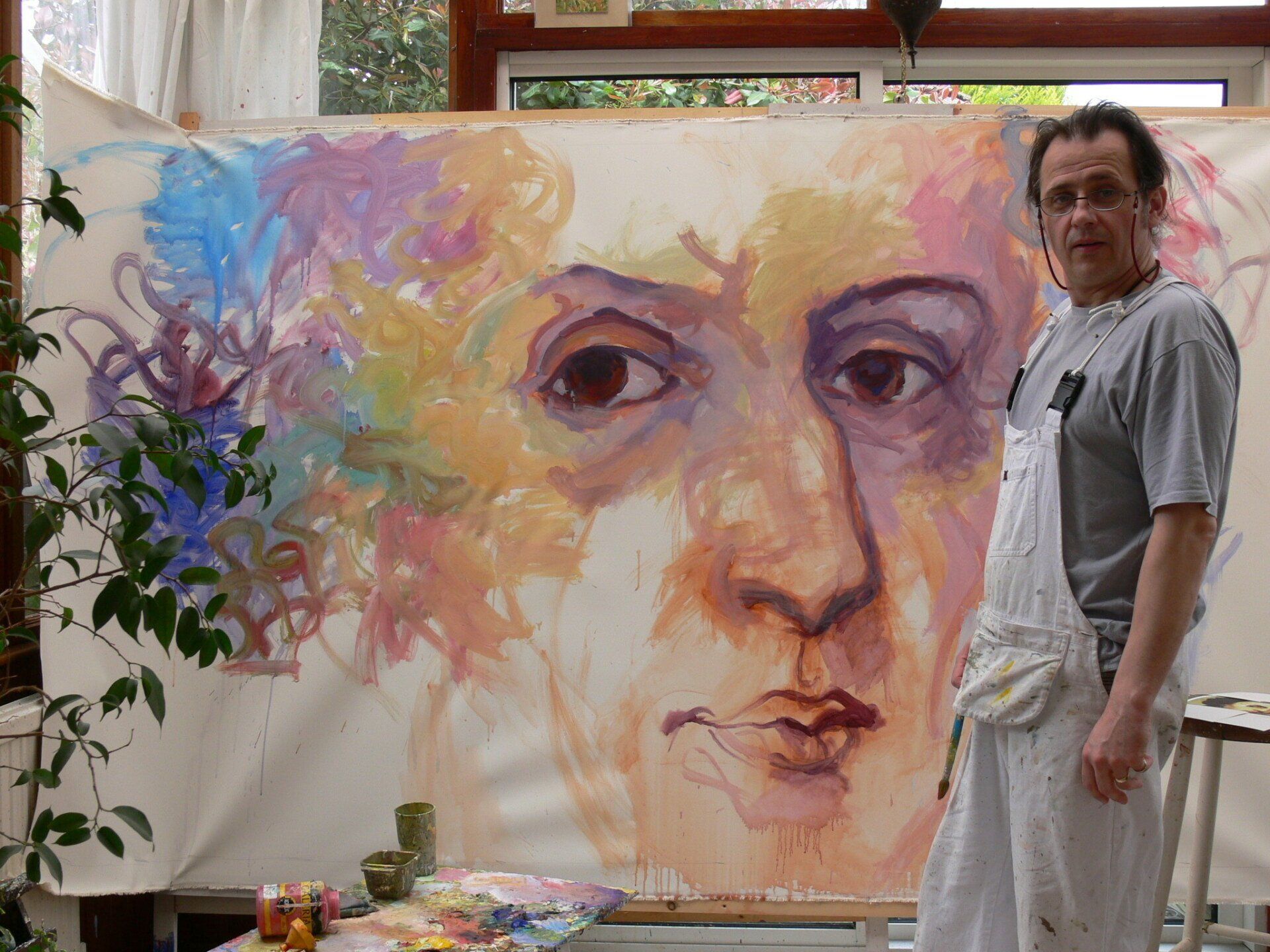 Mariusz Kaldowski and painting stages of Chopin triptych, Shades of Music, Paintings Brushed With Chopin