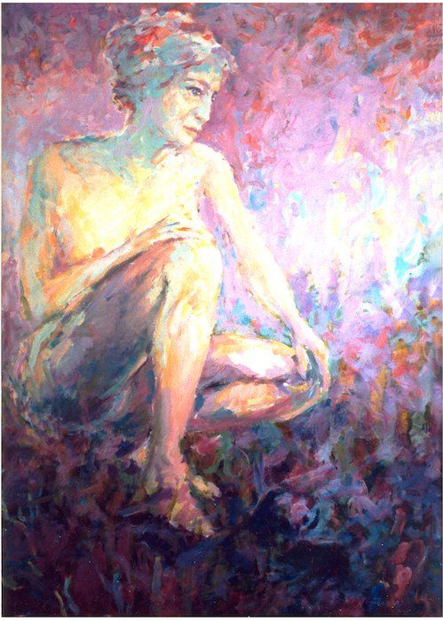 Together — male and female nude, figurative diptych-like composition by Mariusz Kaldowski.