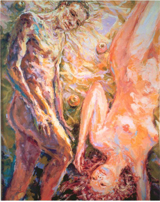 Apples — male and female nude with apples, symbolic composition by Mariusz Kaldowski