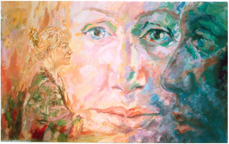 Beginning — figurative composition by Mariusz Kaldowski, acrylic on canvas