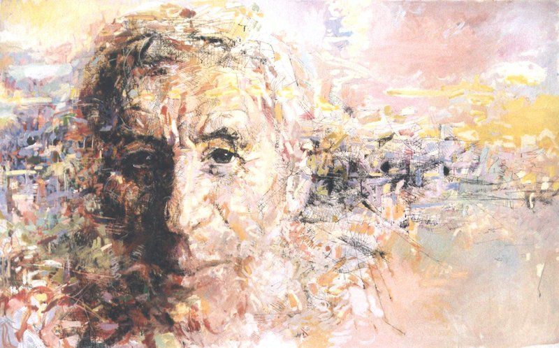 Triptych: Harmony — portrait of ks. prof. Józef Tischner within the triptych, acrylic & pen & ink on canvas