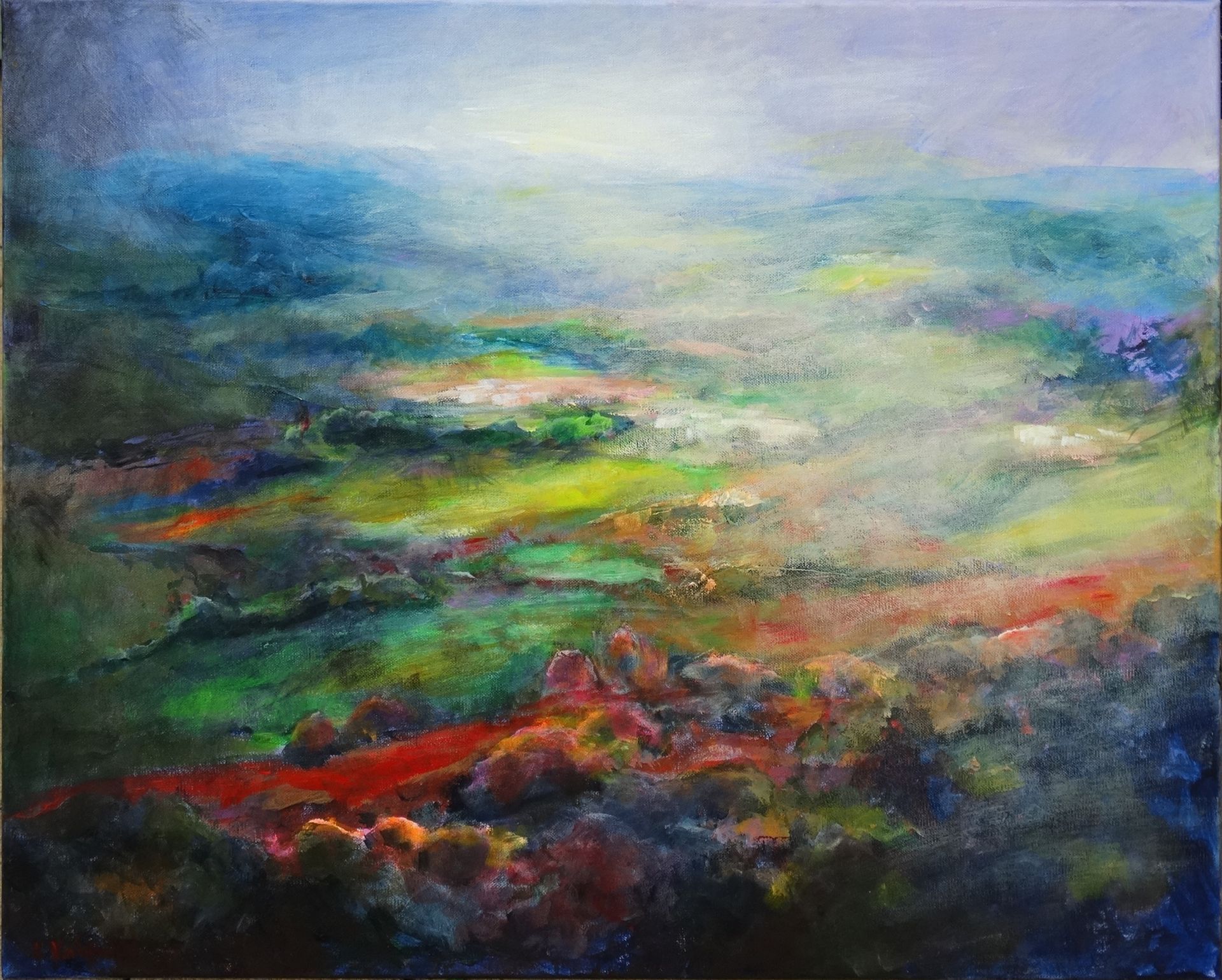 Countryfile painting of Welsh Fields 
acrylic on canvas 60 x 80cm