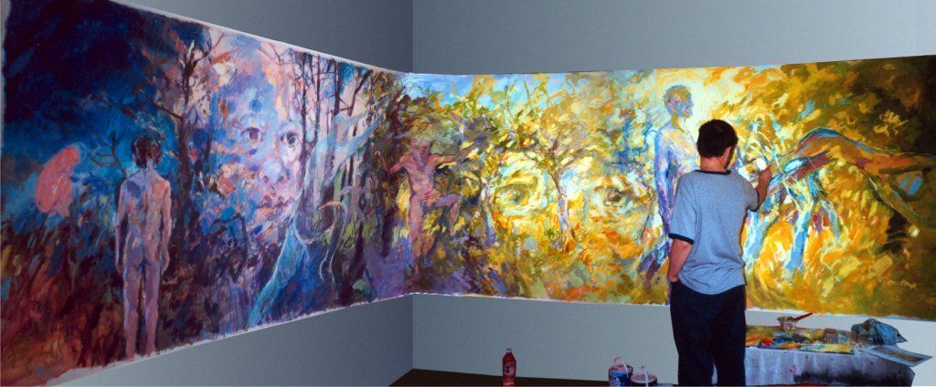 Mariusz in front of nearly finished Four Seasons, Four Stages of Life to Vivaldi music in year 2000