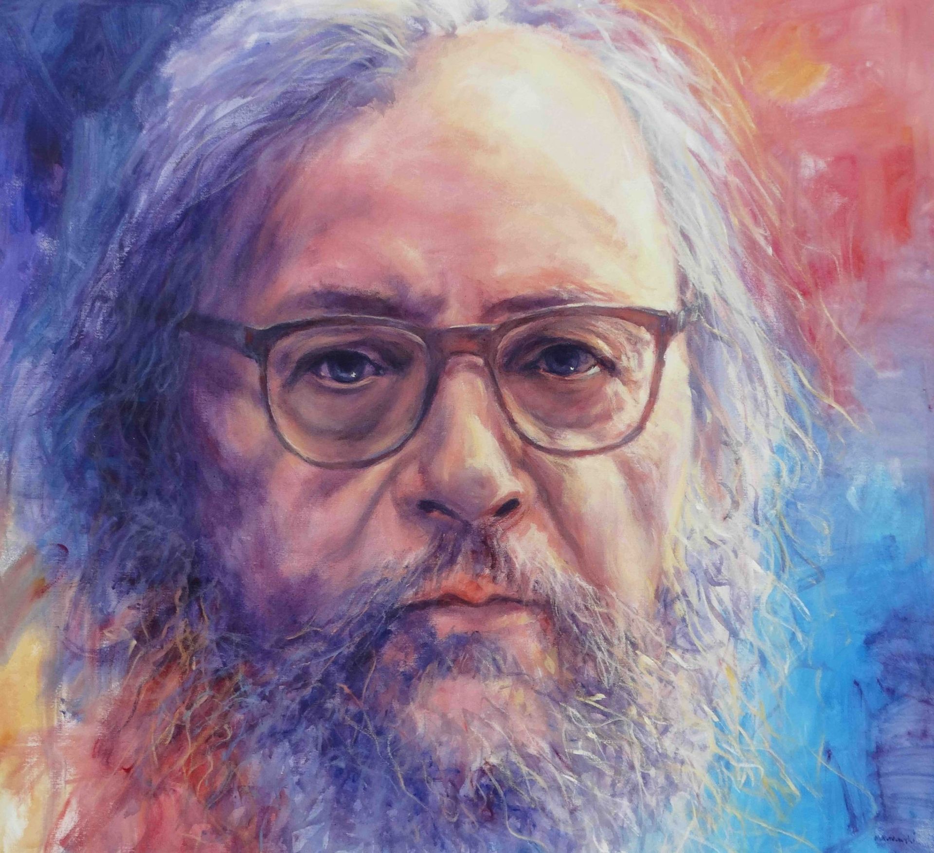 Portrait of Jerzy Grotowski by Mariusz Kaldowski — acrylic on canvas