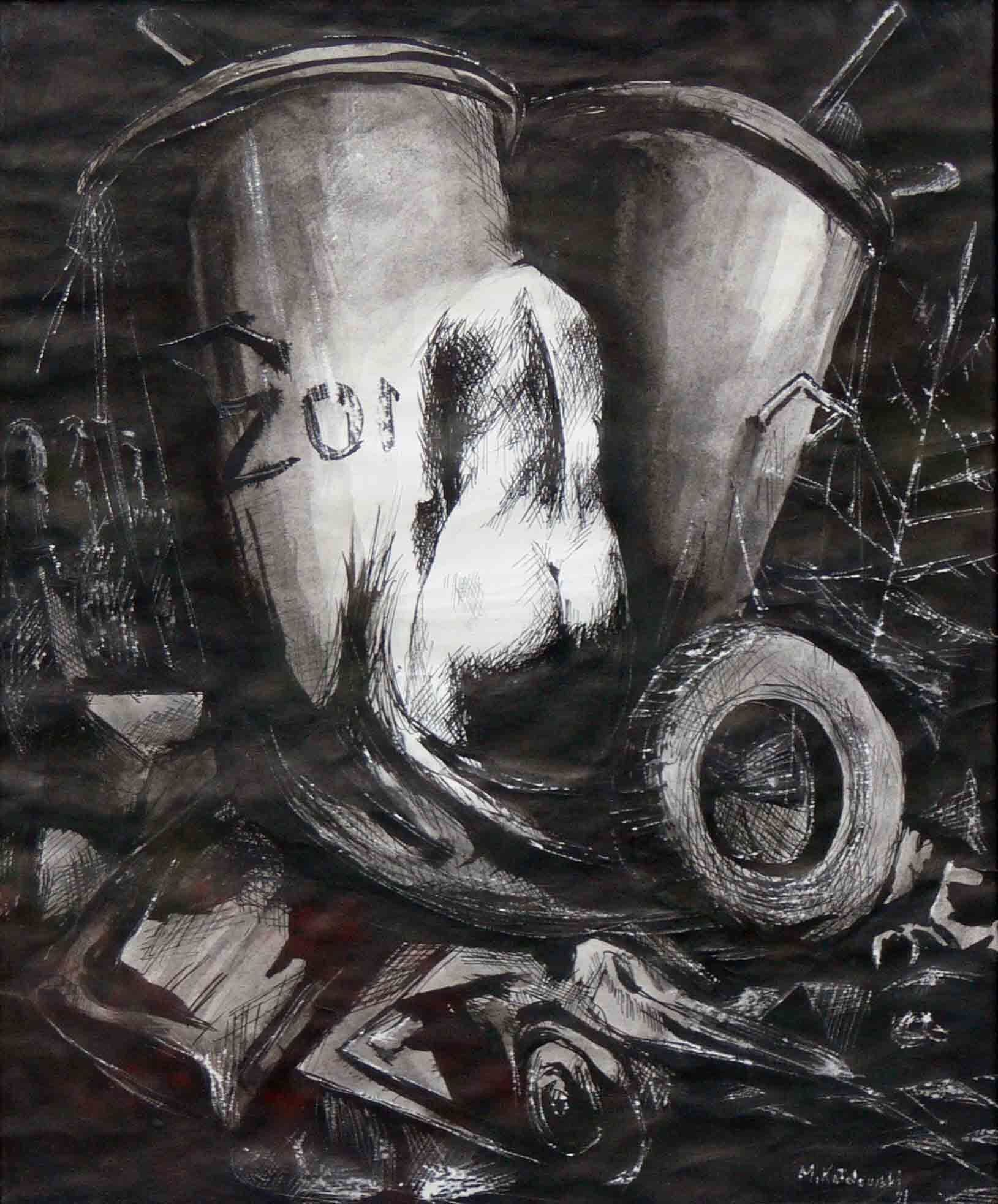 Dark store room drawing by Mariusz Kaldowski