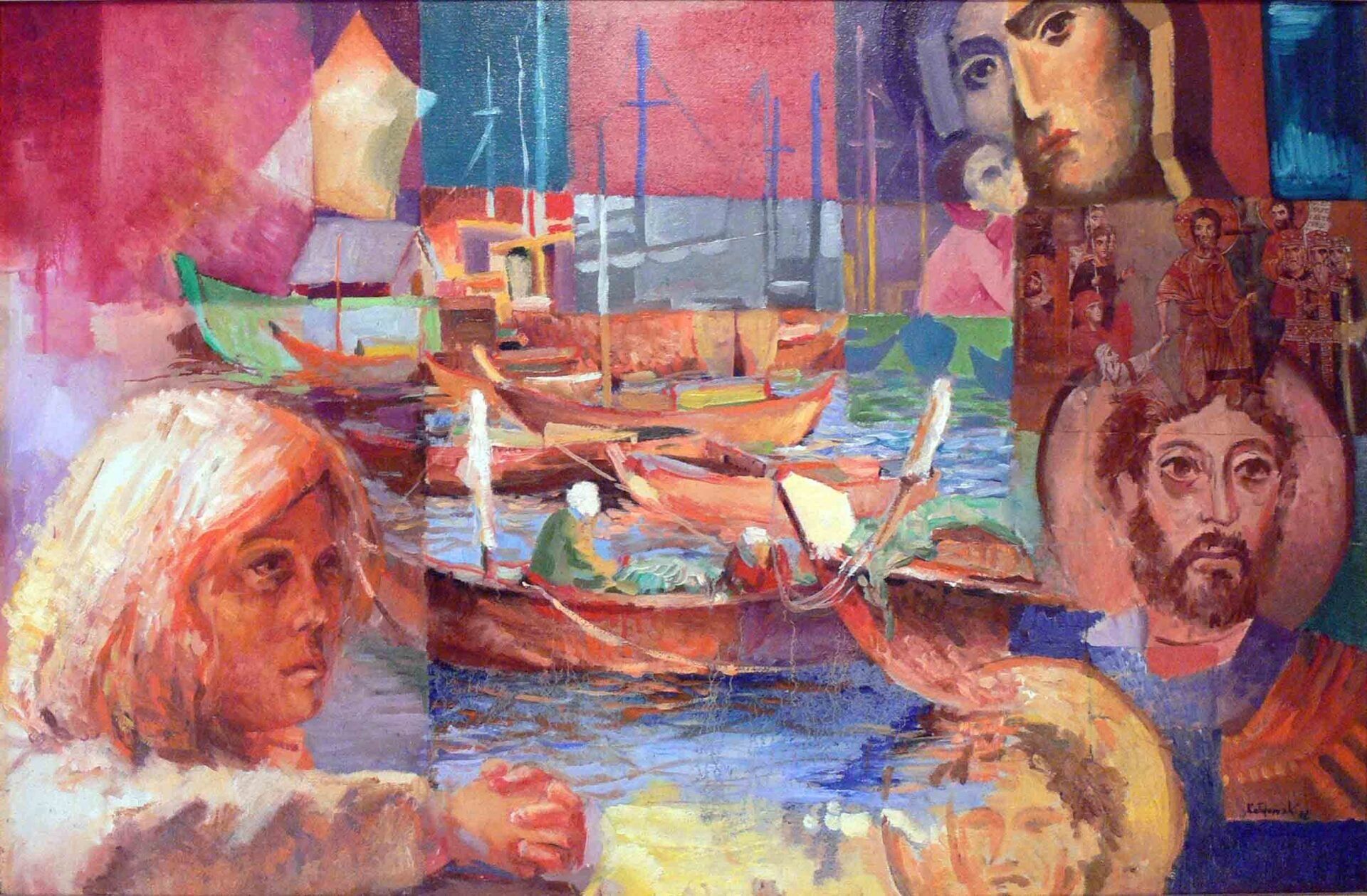 Figurative archive acrylic collage composition by Mariusz Kaldowski