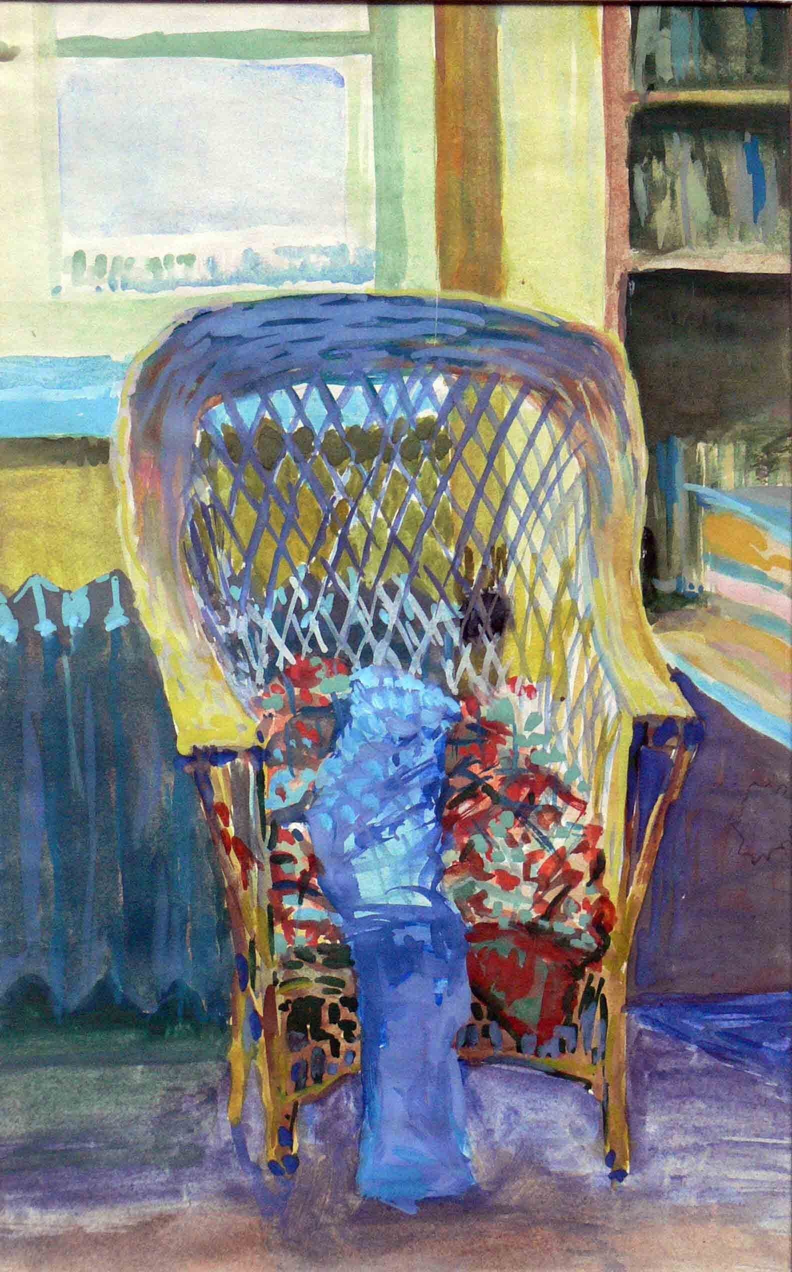 Painting of a wicker arm chair by Mariusz Kaldowski