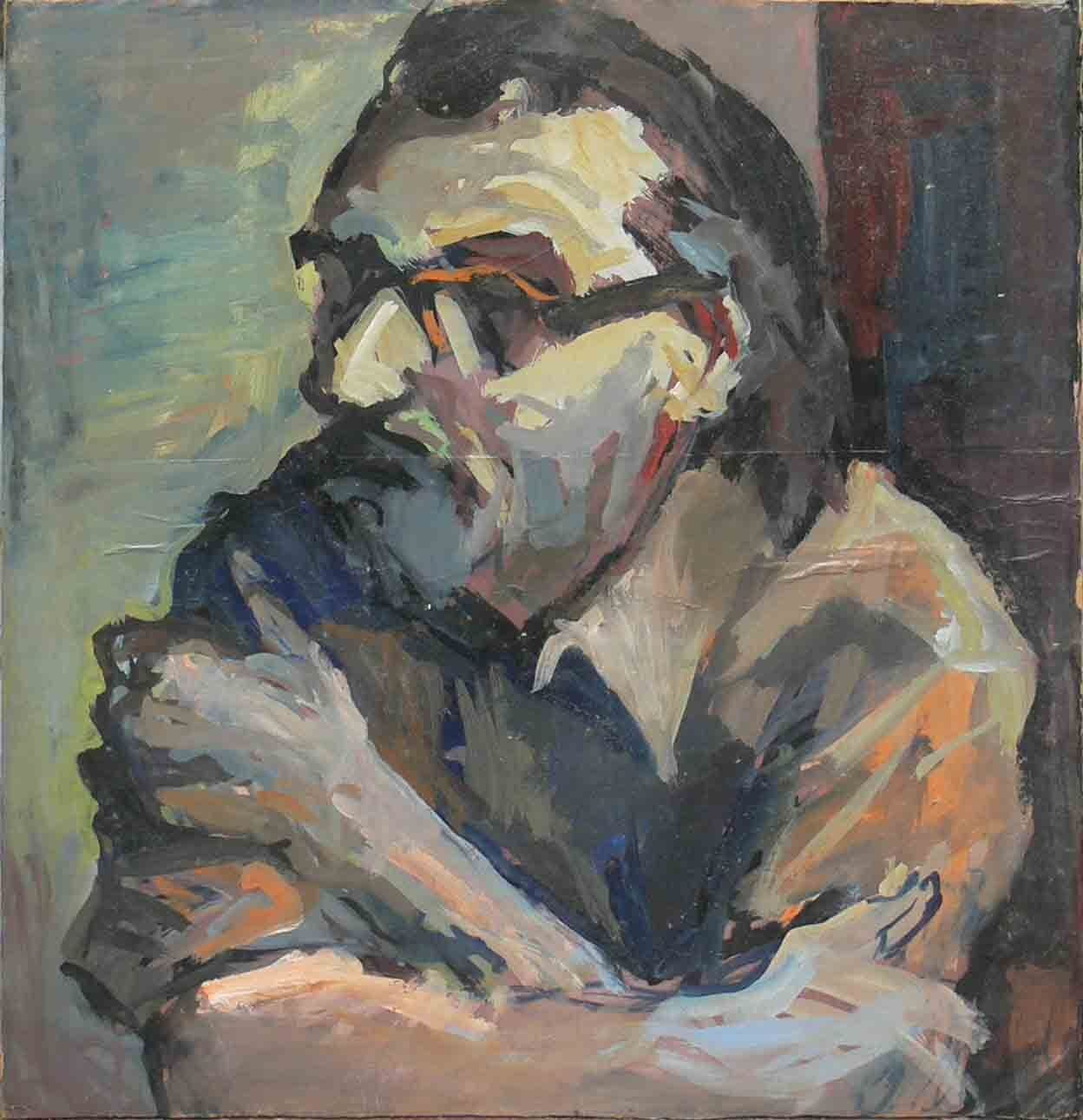 Archive painting of  a man with crossed arms by Mariusz Kaldowski