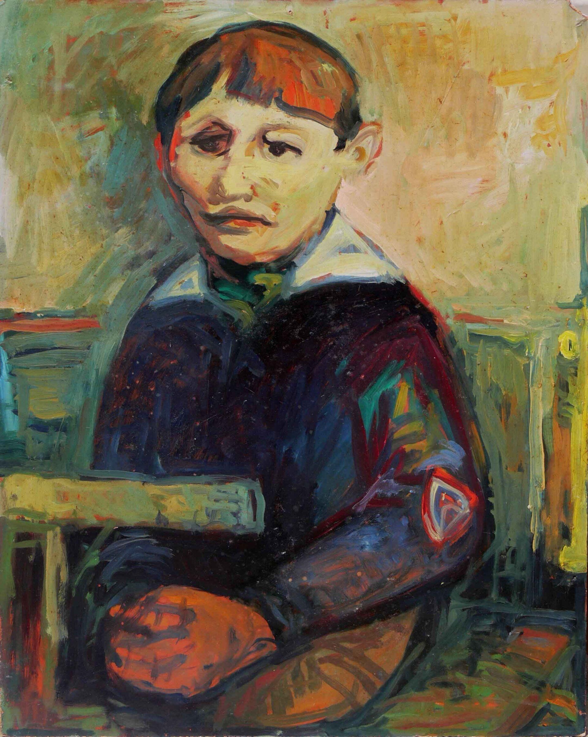 Painting of a school-boy by Mariusz Kaldowski, from his archives.