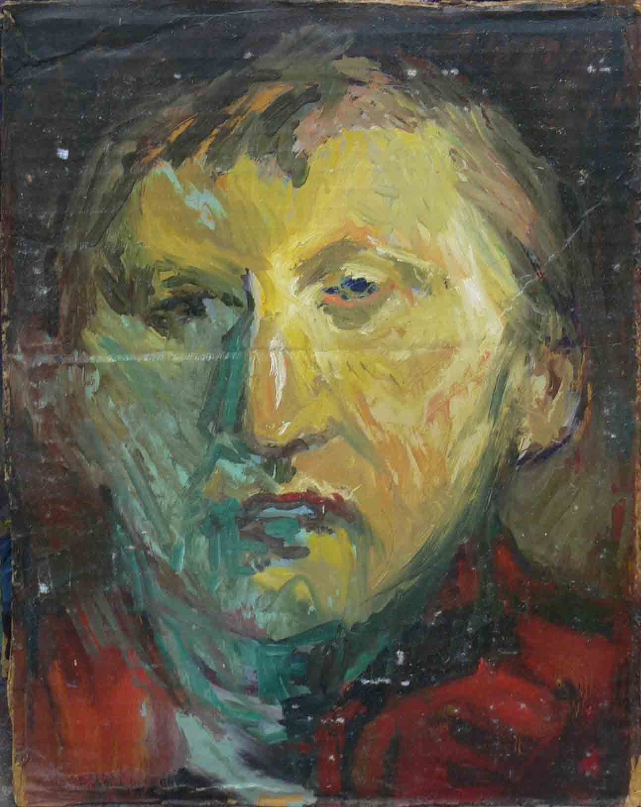 Young male with curly hair painting by Mariusz Kaldowski