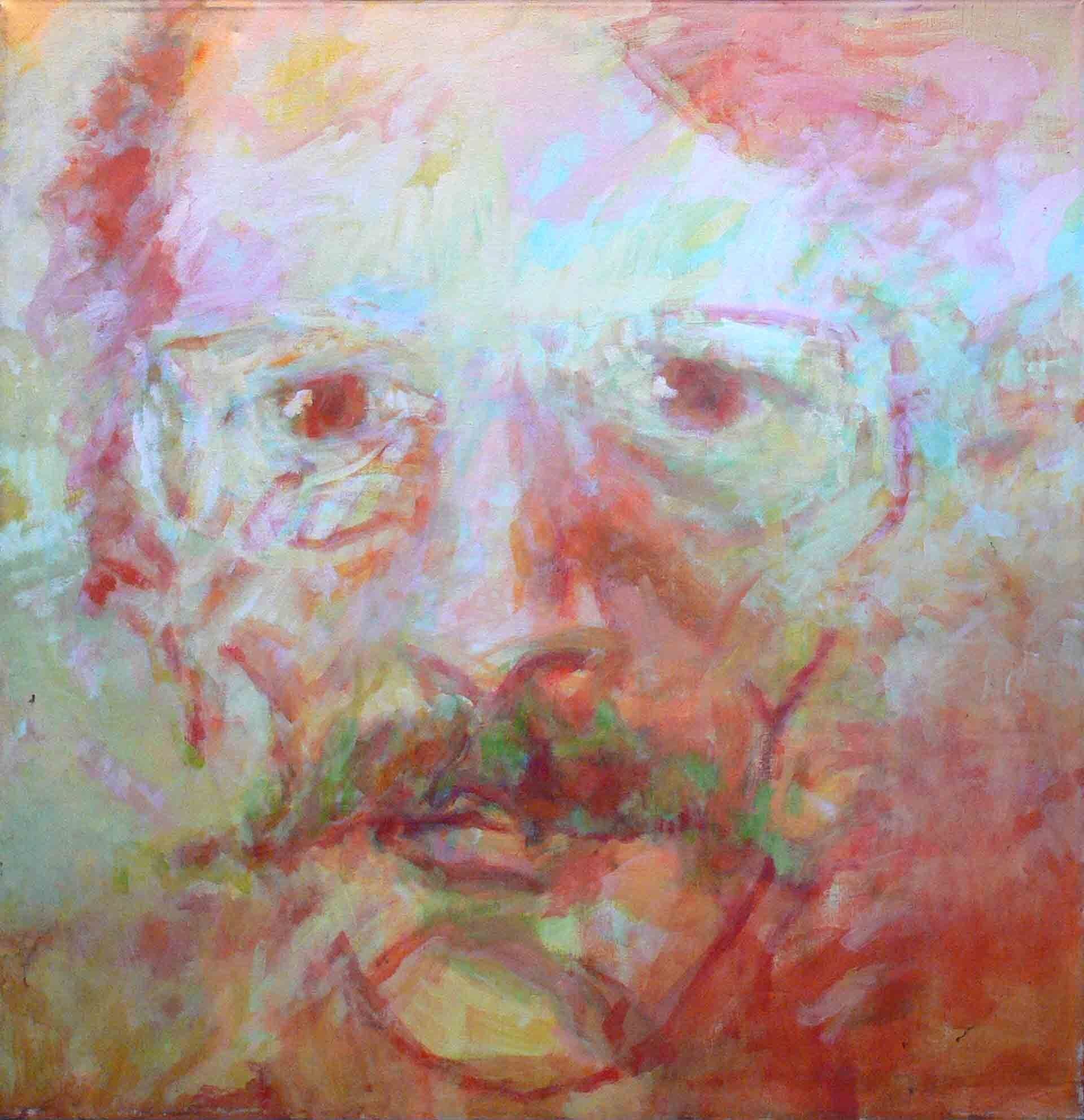 Figurative archive acrylic painting of a male with moustache by Mariusz Kaldowski