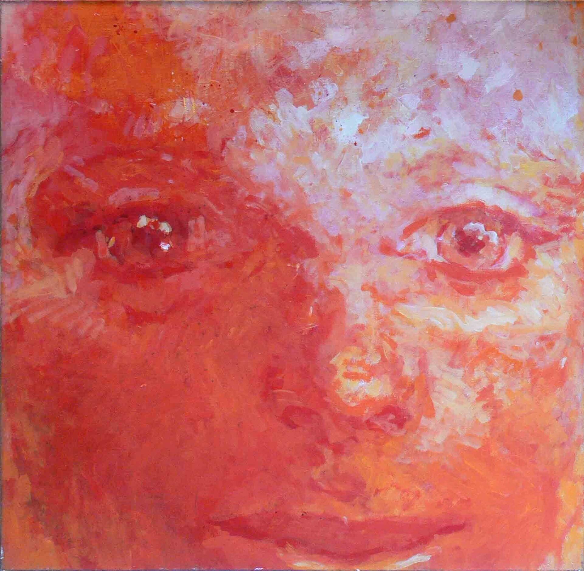 Expressionistic carmine red face painting by Mariusz Kaldowski