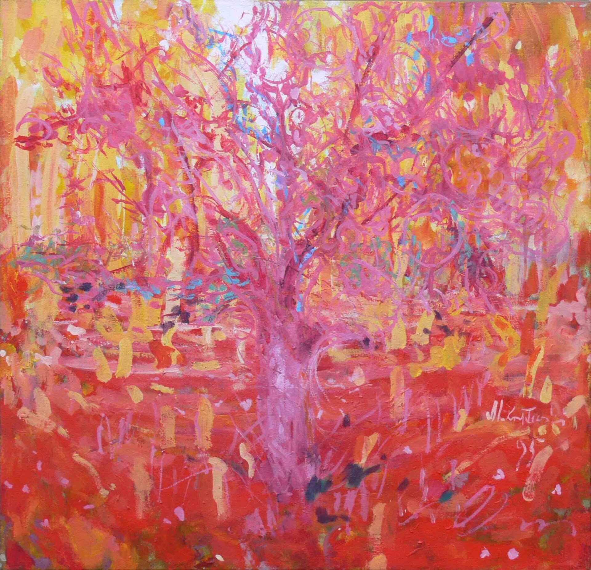 Experimental painting of an orchard by Mariusz Kaldowski