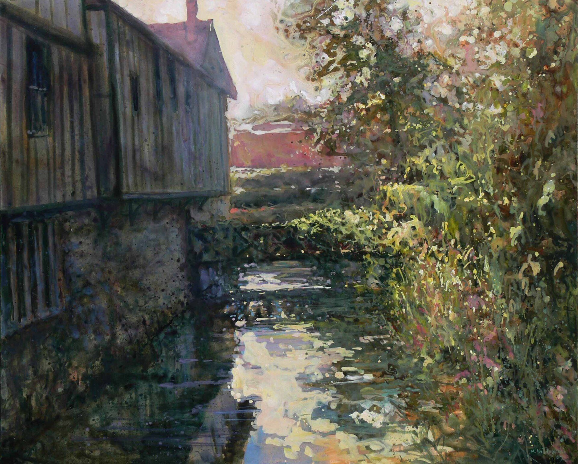 National Trust painting by Mariusz Kaldowski — acrylic on canvas, inspired by stone bridges at Ightham Mote