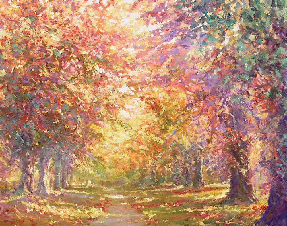 National Trust painting by Mariusz Kaldowski — acrylic on canvas, inspired by Lime Tree Avenue at Nymans