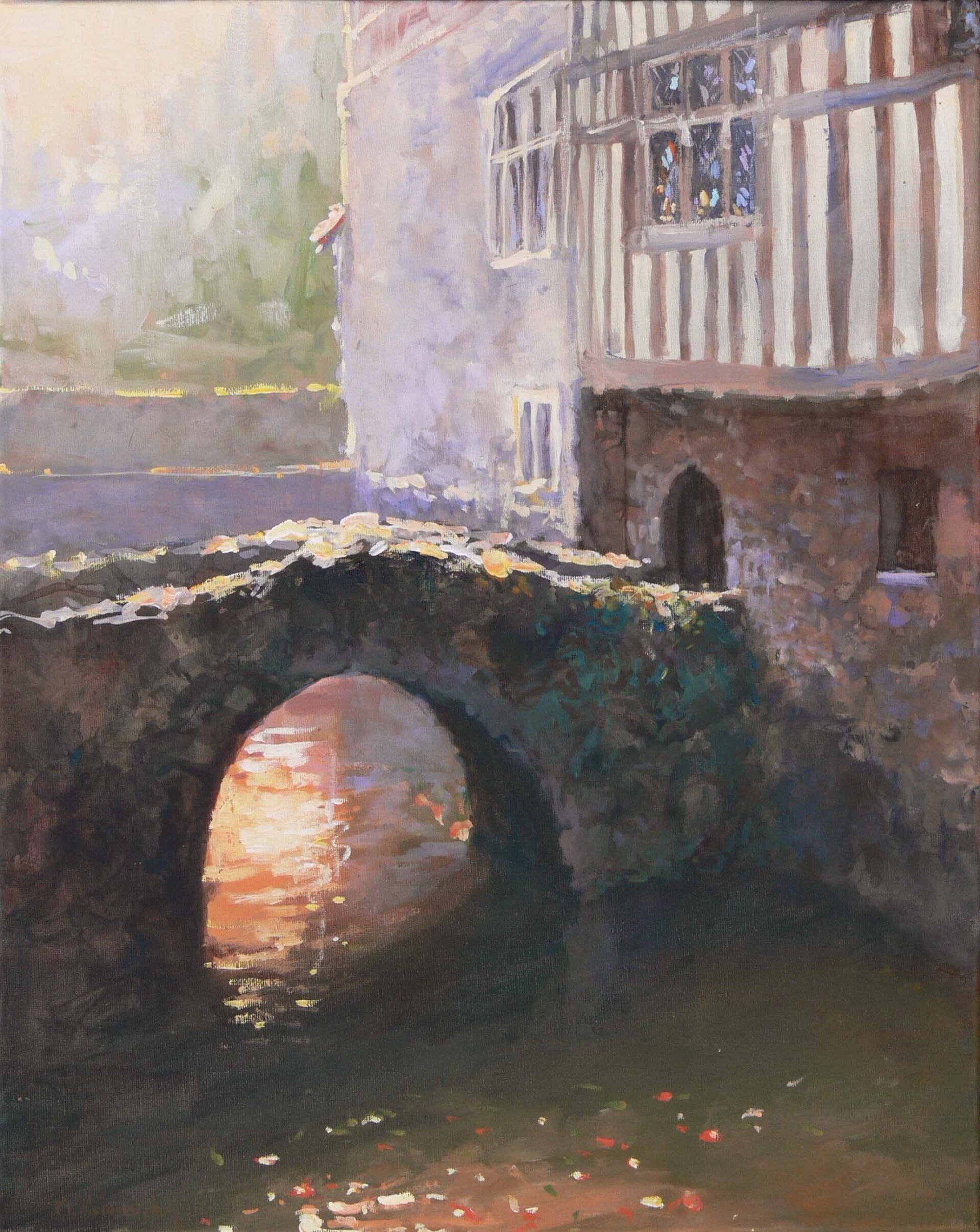 National Trust painting by Mariusz Kaldowski — acrylic on canvas, inspired by stone bridges at ightham Mote