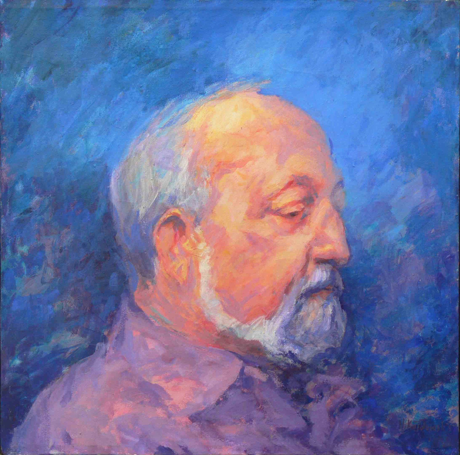 Portrait of Krzysztof Penderecki by Mariusz Kaldowski — acrylic on canvas, centre part of triptych
