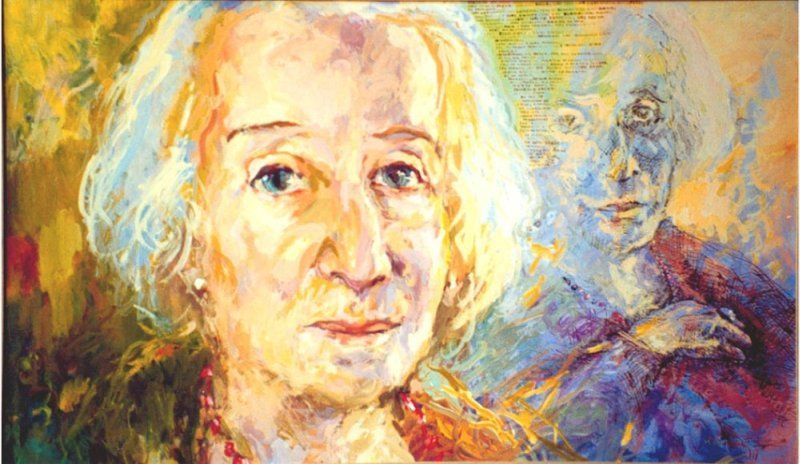 Portrait of Sabina Wistrich by Mariusz Kaldowski — acrylic & pen & ink on canvas, commissioned work