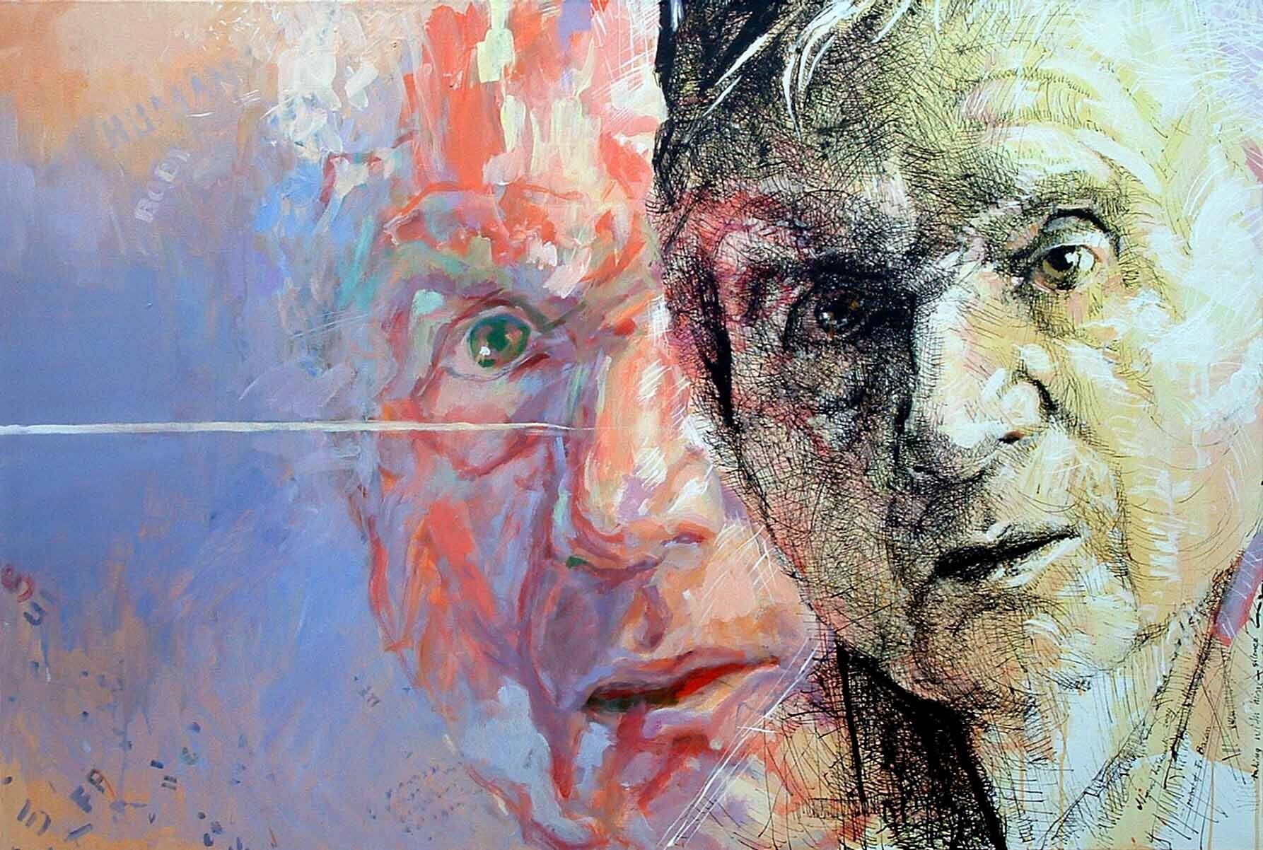 Portrait of Francis Bacon by Mariusz Kaldowski — acrylic & pen & ink on canvas