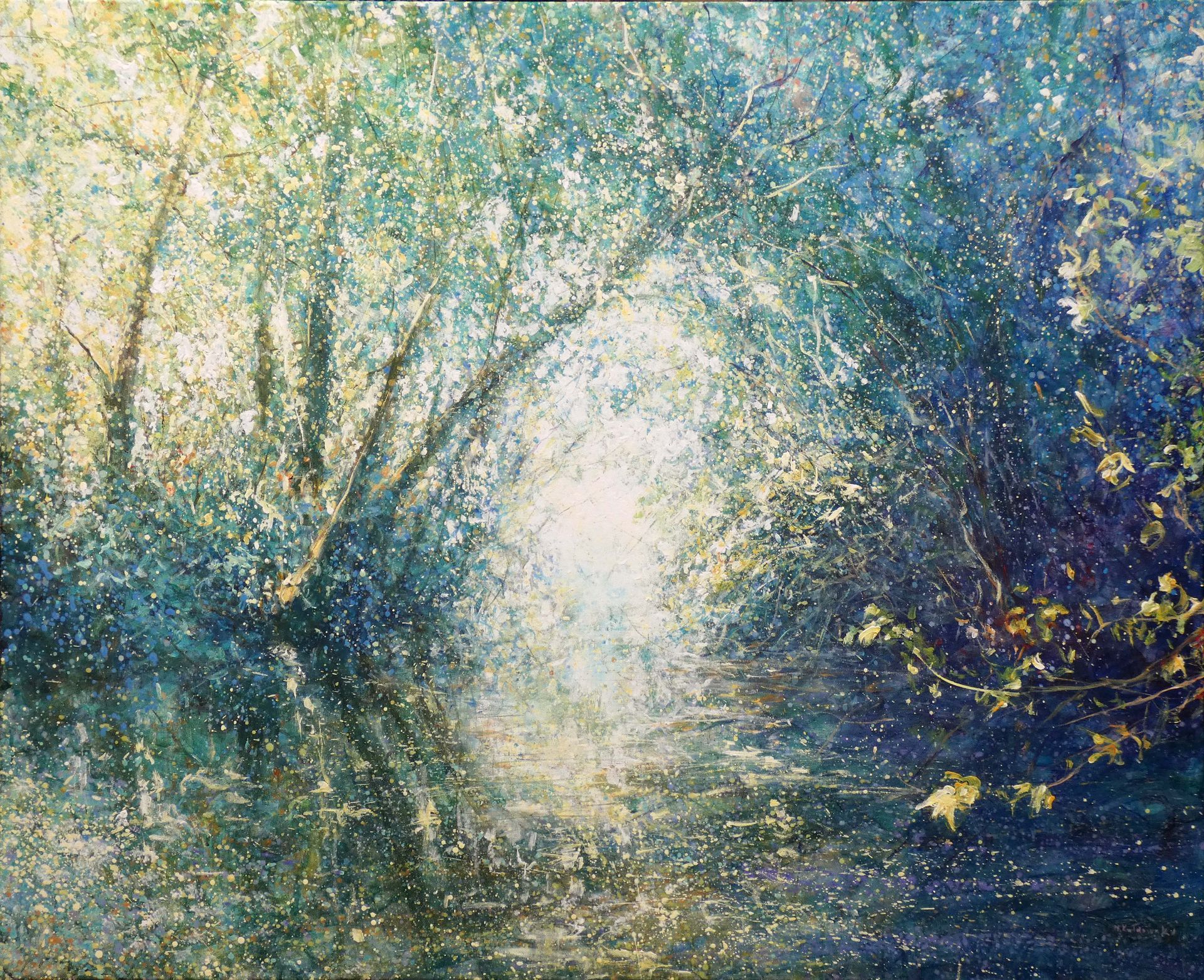 Nymans 2024 acrylic painting by Mariusz Kaldowski, inspired by National Trust gardens, wild forest at Nymans