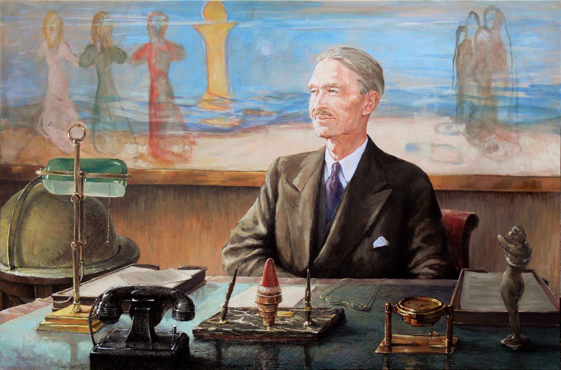 Portrait of Thomas Olsen by Mariusz Kaldowski — acrylic & pen & ink on canvas, commissioned work