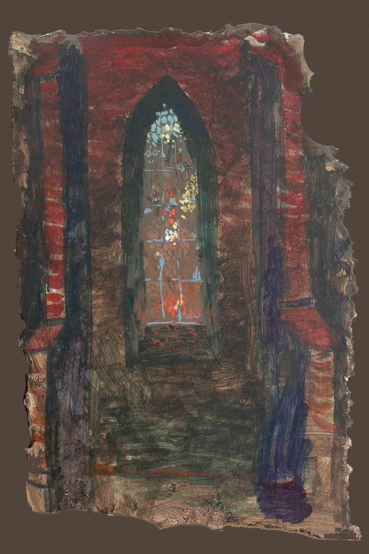 Symbolic painting  of a stained glass window from Written in Memories — acrylic on paper, 70×50 cm.