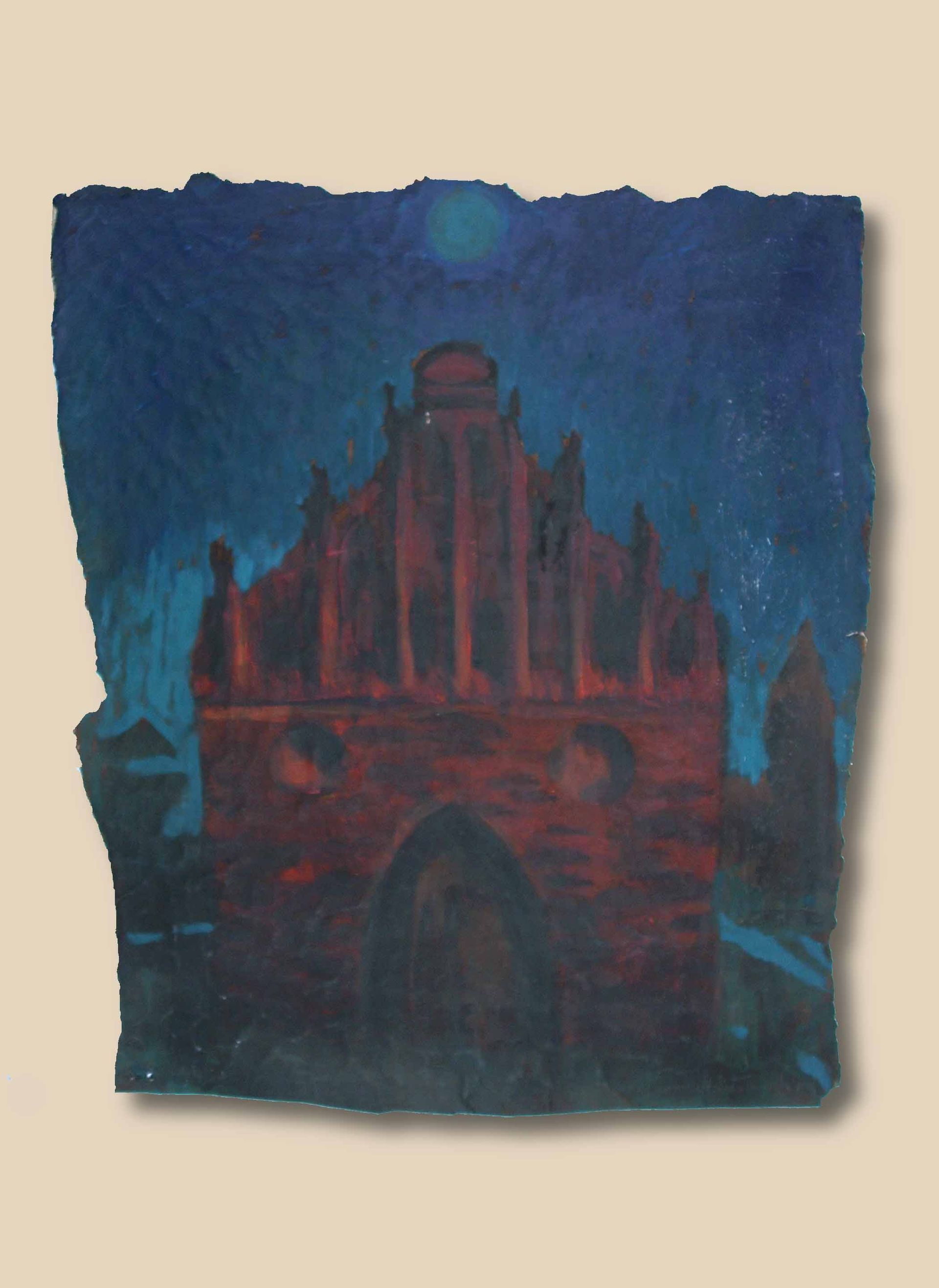 Written in Memories — expression of Chełmno’s gothic church, filtered through memory, acrylic on paper, 1993–1994