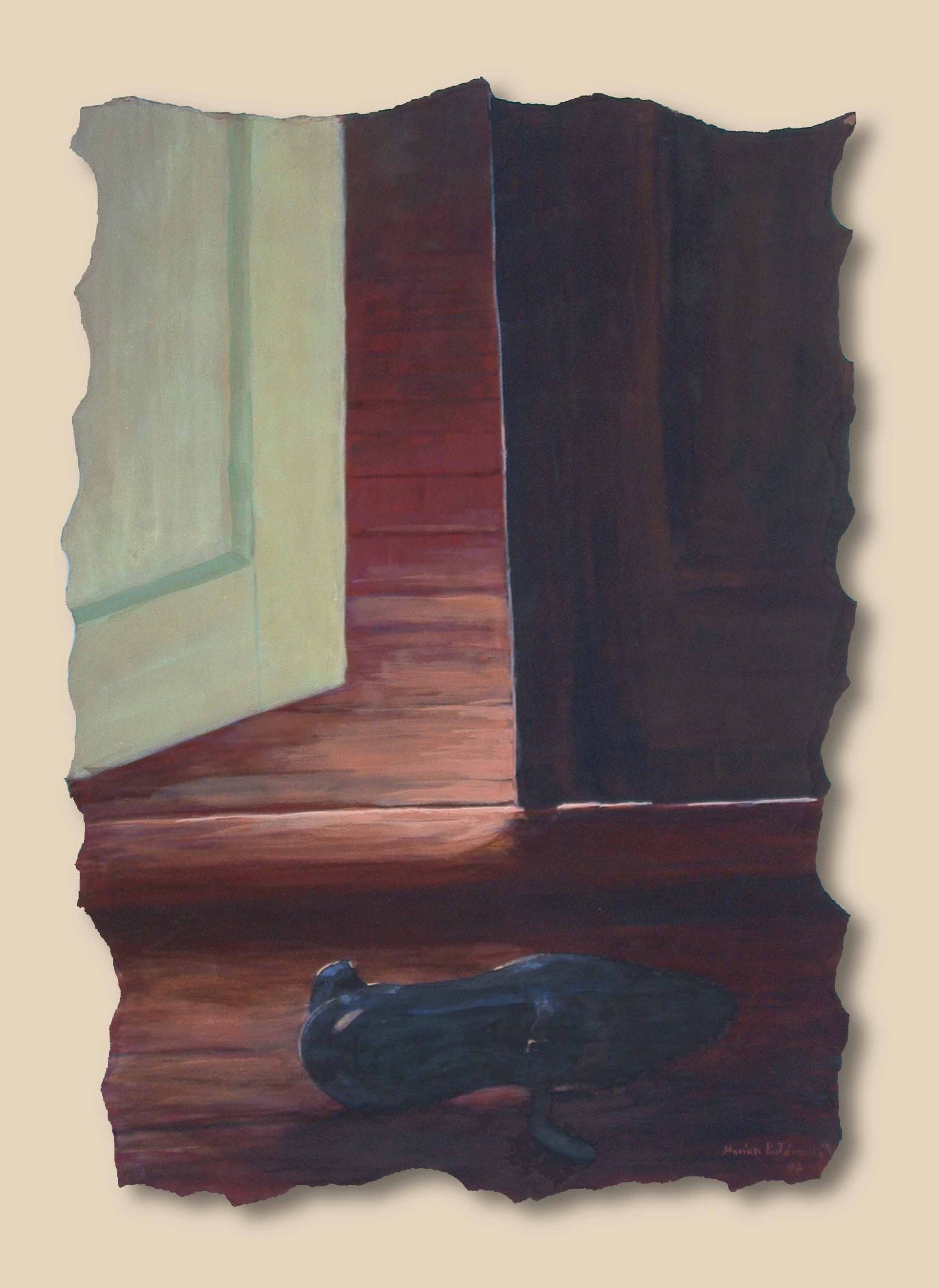 Written in Memories — blurred memory of Chełmno, reimagined polished floor with just one shoe, acrylic on paper, 1993–1994