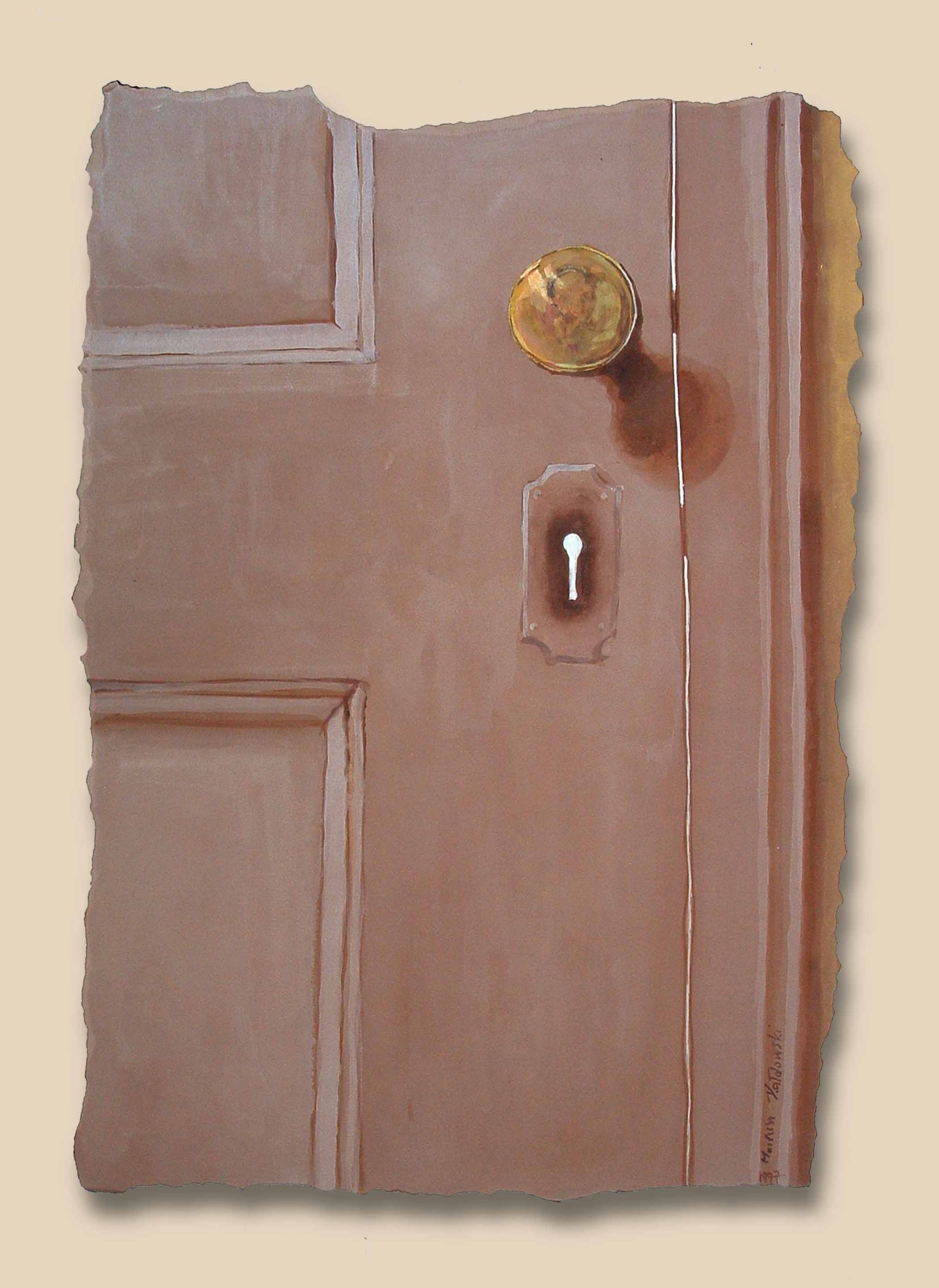 Written in Memories — expressive painting of a key-hole, acrylic on paper, 1993–1994, by Mariusz Kaldowski