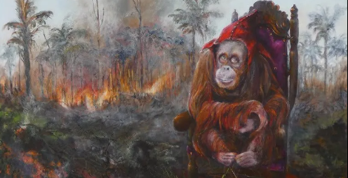 Veni, Vidi, Vici painting by Kasia Kaldowski shoeing negative impact of human on environment