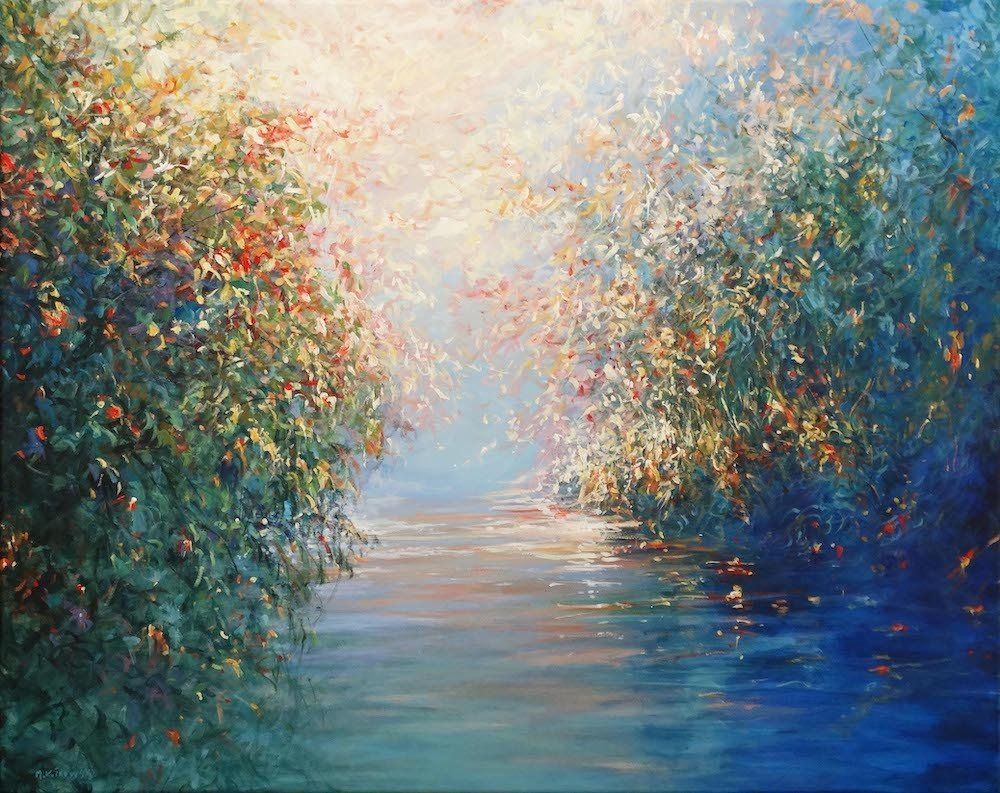 Landscape painting “Mystic River” by Mariusz Kaldowski — acrylic on canvas, 80 × 100 cm