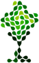 An abstract logo of a tree formed by interconnected dark and light green droplet shapes on a white background.