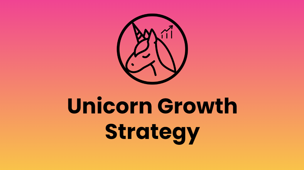 Unicorn Growth Logo with the Unicorn Growth Strategy product name on a gradient pink to orange background.