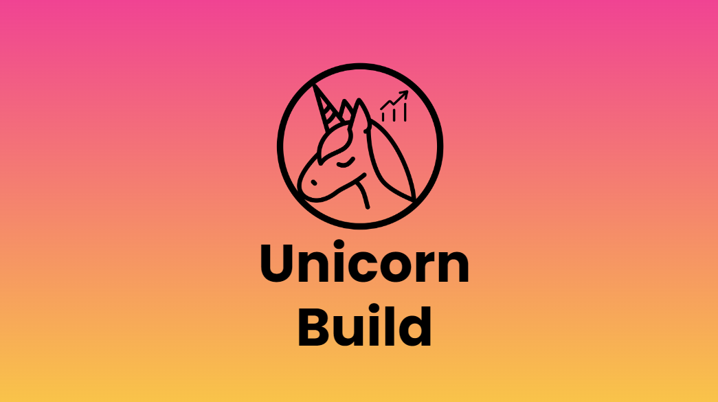 Unicorn Growth Logo with the Unicorn Build product name on a gradient pink to orange background.