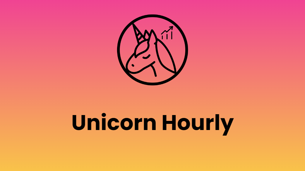 Unicorn Growth Logo with the Unicorn Hourly pricing model name on a gradient pink to orange background.