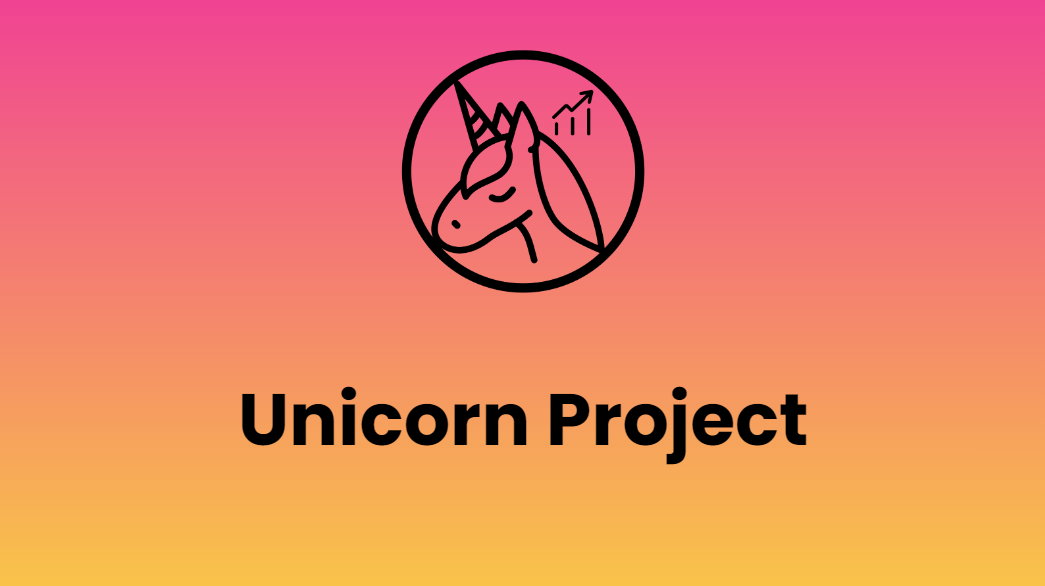 Unicorn Growth Logo with the Unicorn Project pricing model name on a gradient pink to orange background.