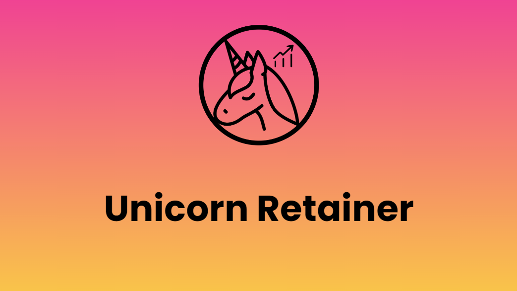 Unicorn Growth Logo with the Unicorn Retainer pricing model name on a gradient pink to orange background.