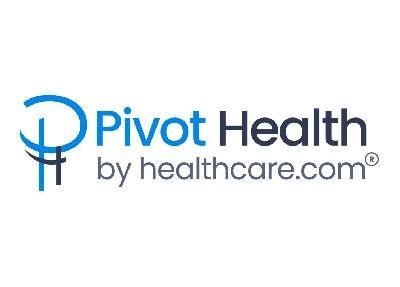 The logo for pivot health by healthcare.com is blue and black.