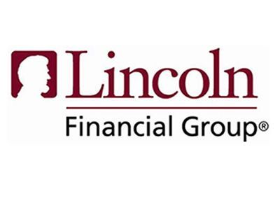 The logo for lincoln financial group is red and white.