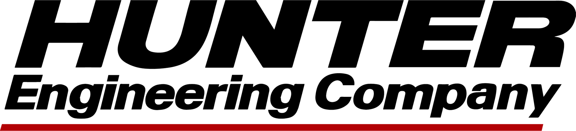 Hunter Engineering Company logo. Black text on white background with red stripe below.