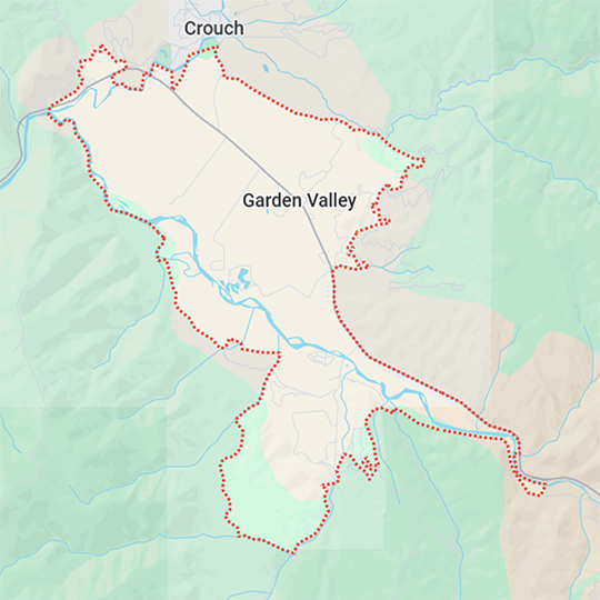 Map showing excavation service boundaries for Preferred Excavation in Garden Valley, Idaho