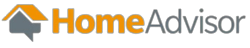 HomeAdvisor logo: orange roof over gray speech bubble icon, orange 