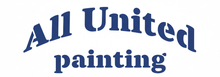Logo for "All United Painting". Blue text arranged in an arc shape over "painting" in blue.