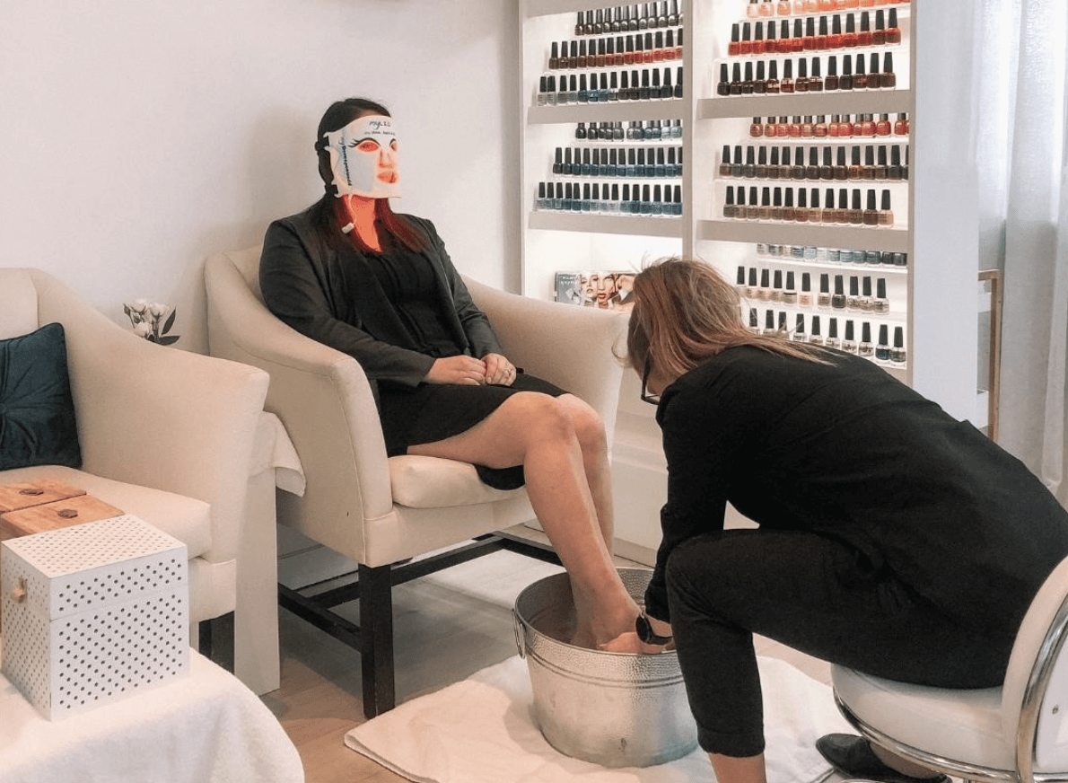 LED face mask with pedicure