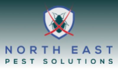 A logo for North East Pest Solutions with a bug crossed out