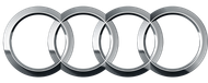 Four interlocking silver rings, Audi logo.