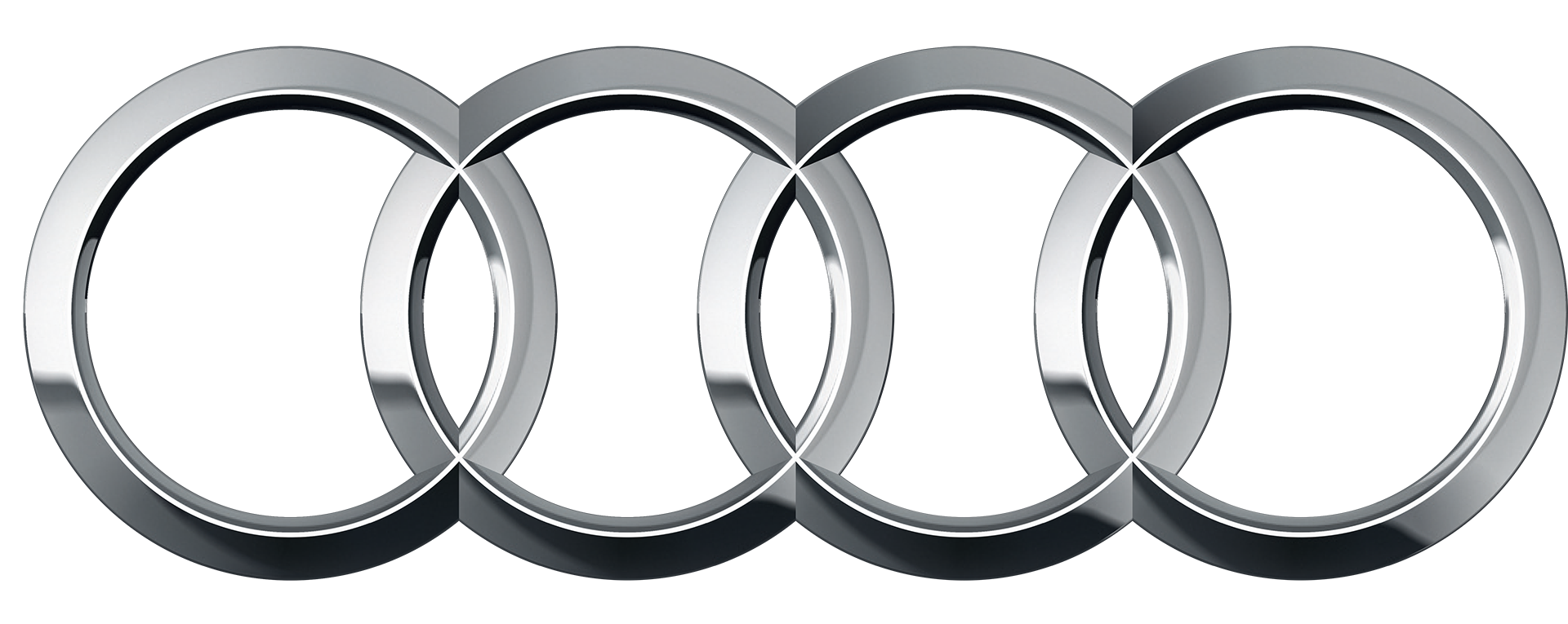 Four interlocking silver rings, Audi logo.