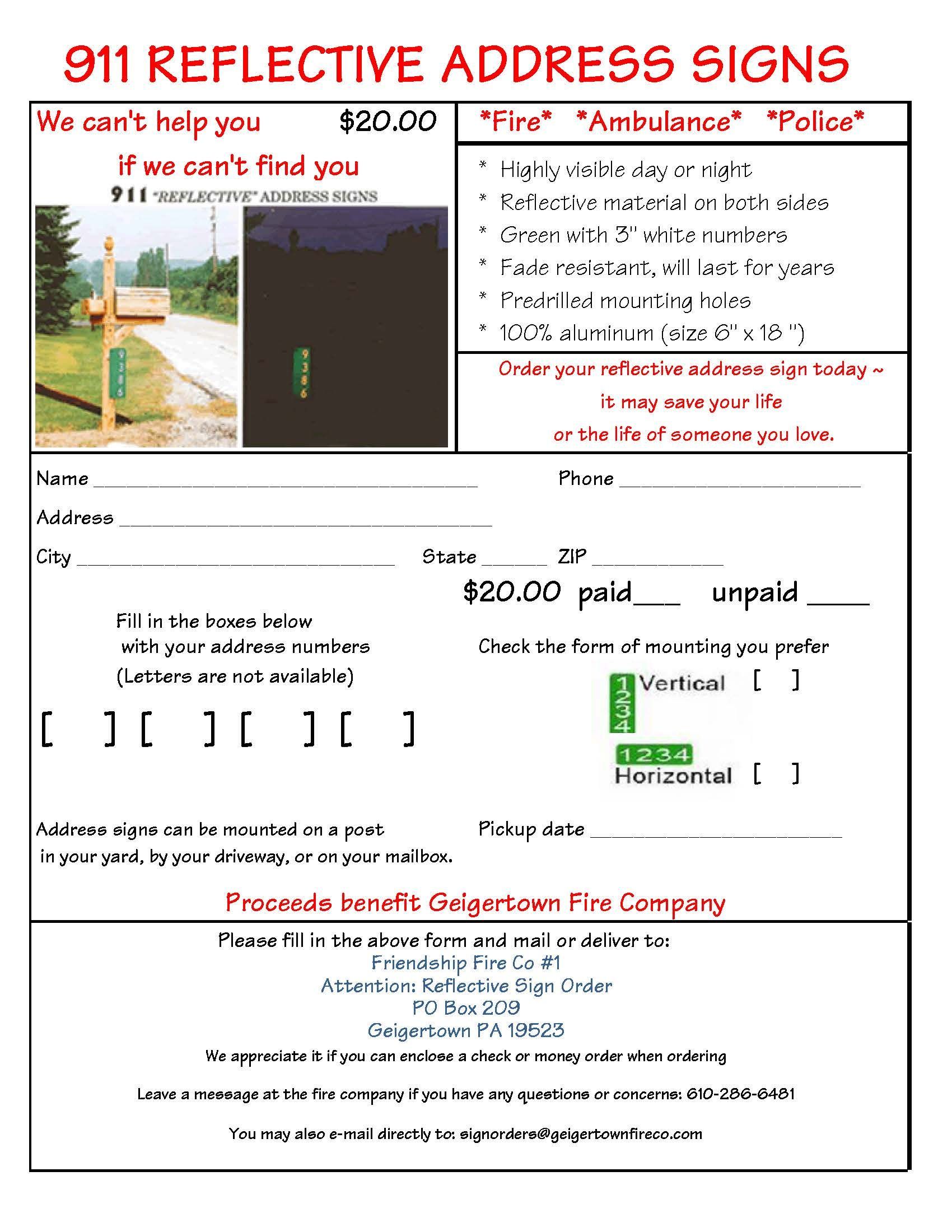 911 REFLECTIVE ADDRESS SIGNS