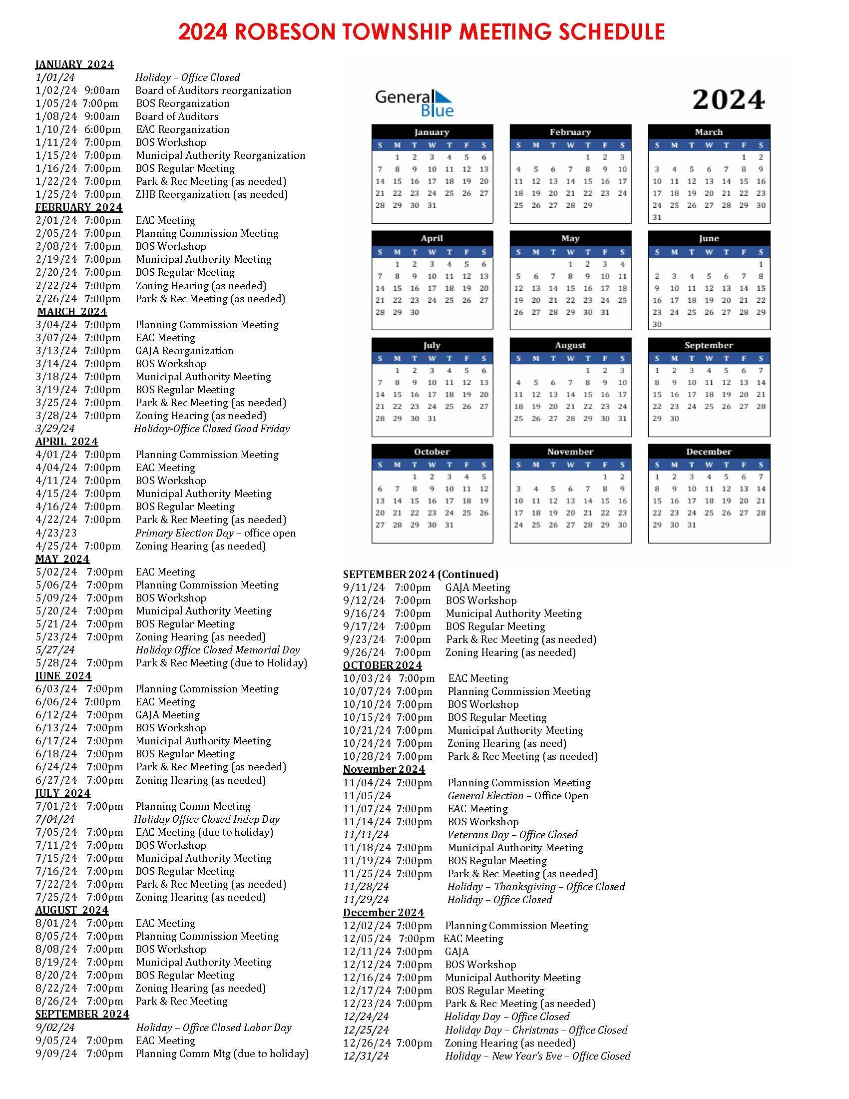 2023 MEETING DATES Township of Robeson